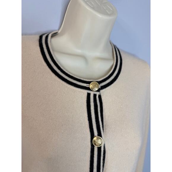J. Crew Cashmere Sweater Lady Jacket Cardigan with Contrast Trim Sz M Cream - Picture 14 of 16